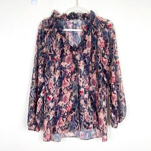 All Saints Womens Nylah Masala‎ Blouse Top Size 8 Snakeskin Animal Print Ruffle